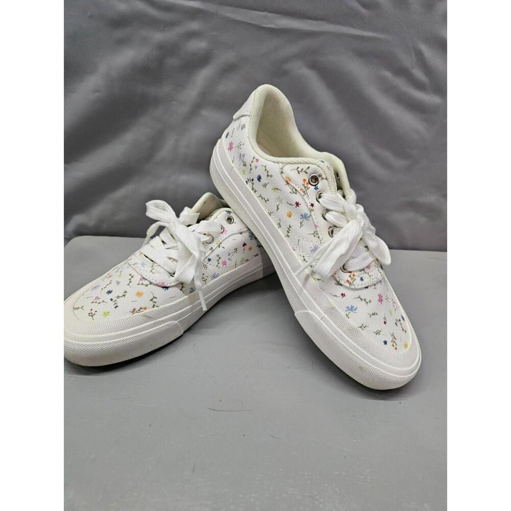 Levi’s Women’s 6.5 White Floral Low-Top Sneakers Canvas Lace-Up Casual Shoes